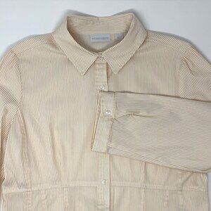 New York & Co White w/ Gold Metallic Stripes Womens Button Front Blouse Sz Large
